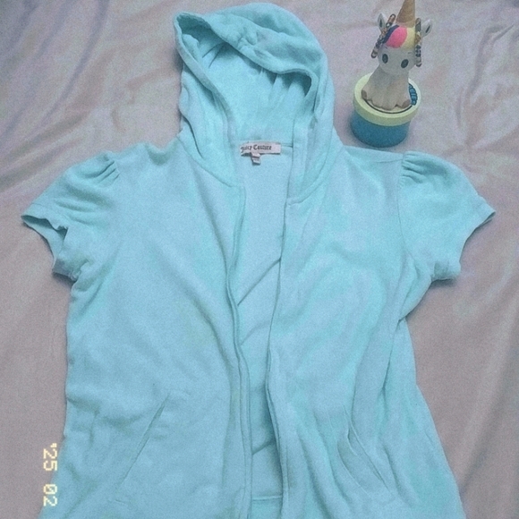 Juicy Couture Og Light Blue Terry Short Sleeve Hoodie - Picture 1 of 5